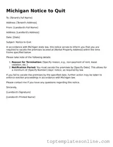 Blank Notice to Quit Template for Michigan State
