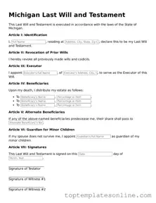 Blank Last Will and Testament Template for Michigan State