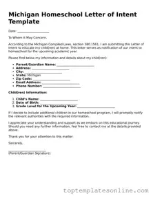Blank Homeschool Letter of Intent Template for Michigan State