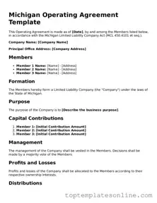 Blank Operating Agreement Template for Michigan State