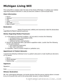 Blank Living Will Template for Michigan State
