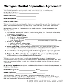 Blank Marital Separation Agreement Template for Michigan State