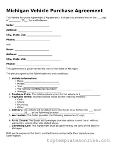 Blank Vehicle Purchase Agreement Template for Michigan State