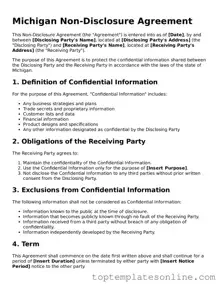 Blank Non-disclosure Agreement Template for Michigan State