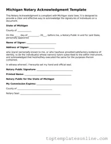Blank Notary Acknowledgement Template for Michigan State