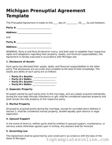 Blank Prenuptial Agreement Template for Michigan State