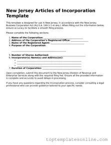 Blank Articles of Incorporation Template for New Jersey State