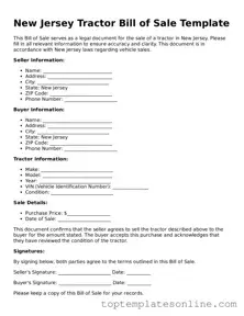 Blank Tractor Bill of Sale Template for New Jersey State