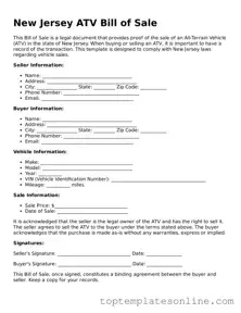 Blank ATV Bill of Sale Template for New Jersey State