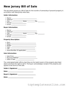 Blank Bill of Sale Template for New Jersey State