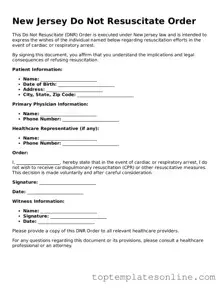 Blank Do Not Resuscitate Order Template for New Jersey State