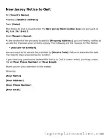 Blank Notice to Quit Template for New Jersey State