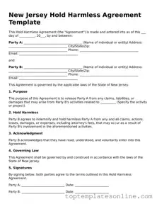 Blank Hold Harmless Agreement Template for New Jersey State