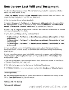 Blank Last Will and Testament Template for New Jersey State