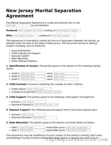 Blank Marital Separation Agreement Template for New Jersey State