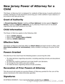 Blank Power of Attorney for a Child Template for New Jersey State
