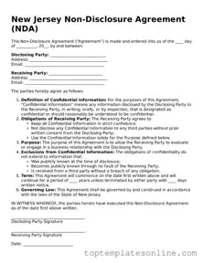Blank Non-disclosure Agreement Template for New Jersey State