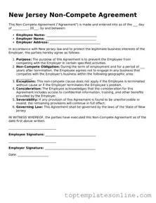 Blank Non-compete Agreement Template for New Jersey State
