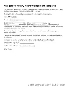 Blank Notary Acknowledgement Template for New Jersey State