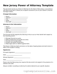 Blank Power of Attorney Template for New Jersey State