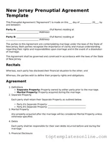 Blank Prenuptial Agreement Template for New Jersey State