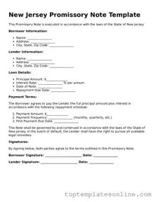 Blank Promissory Note Template for New Jersey State