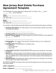 Blank Real Estate Purchase Agreement Template for New Jersey State