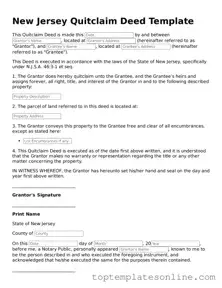 Blank Quitclaim Deed Template for New Jersey State