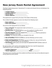 Blank Room Rental Agreement Template for New Jersey State