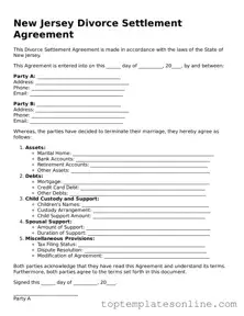 Blank Divorce Settlement Agreement Template for New Jersey State