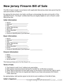 Blank Firearm Bill of Sale Template for New Jersey State