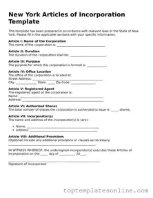 Blank Articles of Incorporation Template for New York State