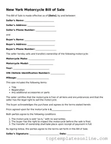 Blank Motorcycle Bill of Sale Template for New York State