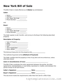 Blank Bill of Sale Template for New York State