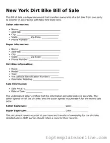 Blank Dirt Bike Bill of Sale Template for New York State