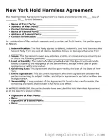 Blank Hold Harmless Agreement Template for New York State