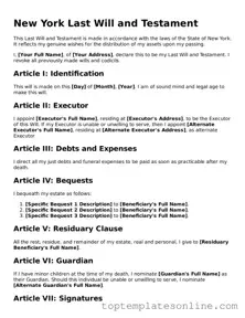 Blank Last Will and Testament Template for New York State