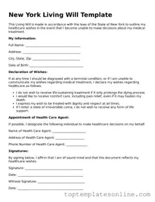 Blank Living Will Template for New York State