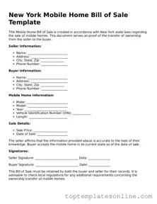Blank Mobile Home Bill of Sale Template for New York State