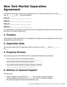 Blank Marital Separation Agreement Template for New York State