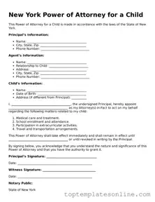 Blank Power of Attorney for a Child Template for New York State