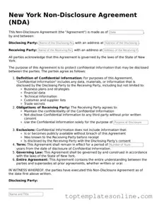 Blank Non-disclosure Agreement Template for New York State