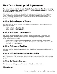 Blank Prenuptial Agreement Template for New York State