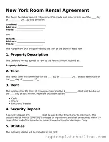 Blank Room Rental Agreement Template for New York State