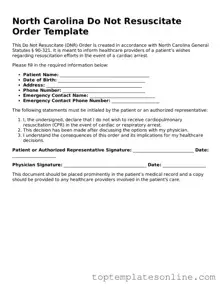 Blank Do Not Resuscitate Order Template for North Carolina State