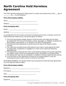 Blank Hold Harmless Agreement Template for North Carolina State