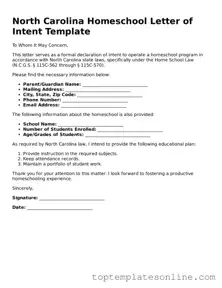 Blank Homeschool Letter of Intent Template for North Carolina State