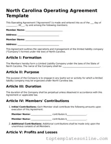 Blank Operating Agreement Template for North Carolina State