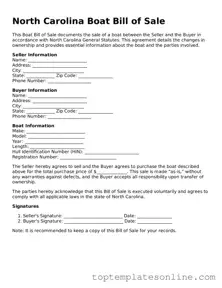 Blank Boat Bill of Sale Template for North Carolina State
