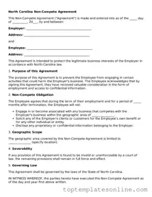 Blank Non-compete Agreement Template for North Carolina State